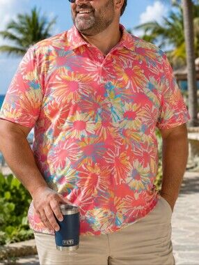 Chubbies Floral Polo Shirt XXL Bright Coastal Golf Resort Dadcore Vacation